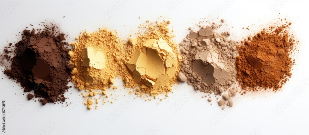Poster The golden highlighting powders are displayed on a white background creating a striking contrast The white backdrop provides ample copy space for the image to shine