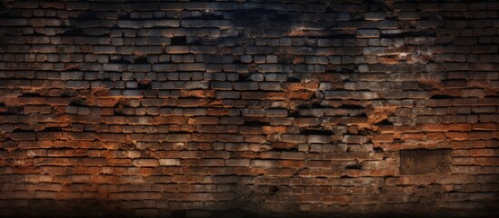 An aged dimly lit brick wall with a repetitive pattern providing space for copy or images. Creative banner. Copyspace image