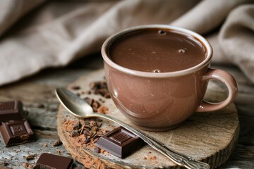 Rich Hot Chocolate in a Ceramic Mug with Dark Chocolate Pieces
