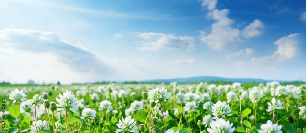 Aufkleber copy space image of white clover in full bloom in a picturesque field