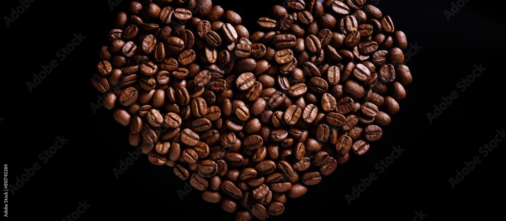 Wall mural Heart shaped background made of roasted coffee beans on a white background perfect for copy space image