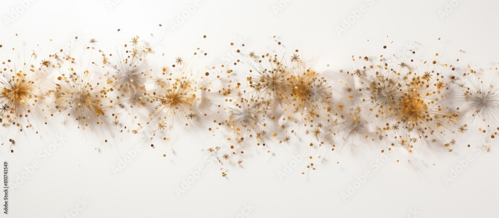 Aufkleber A festive display of tinsel on a crisp white surface is pictured from a bird s eye view This copy space image captures the essence of the Christmas and New Year celebrations with room available for a