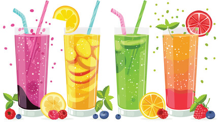 Four of colorful healthy drinks  smoothie detox water