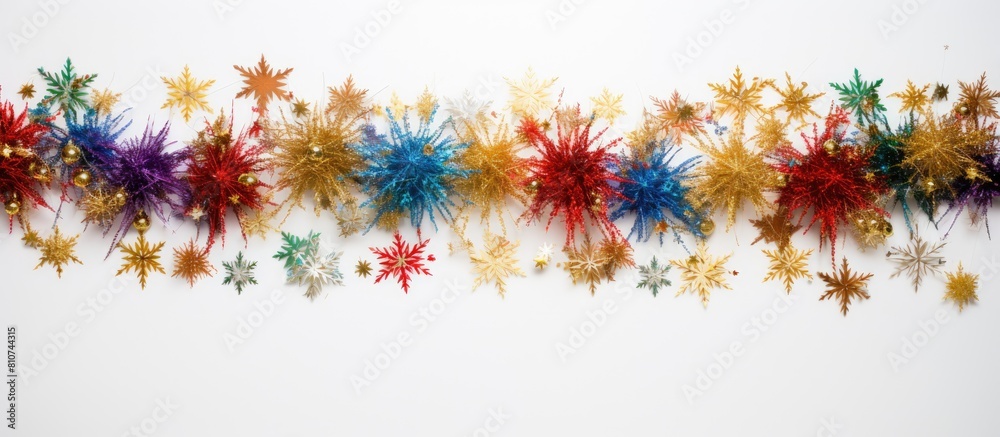 Aufkleber a festive display of tinsel on a crisp white surface is pictured from a bird s eye view this copy sp
