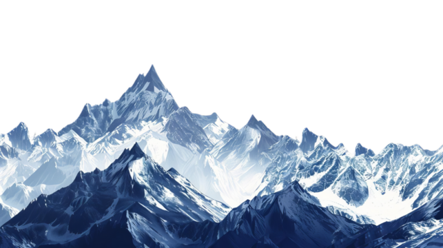 The image shows snow-capped mountains with dark clouds in the background.