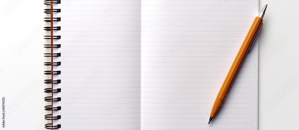Fototapete A white background with a notebook pen or biro with empty space for use as an image. Creative banner. Copyspace image
