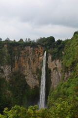 Sipisopiso waterfall at Tonging Village dropping to lake Toba, North Sumatra, Indonesia