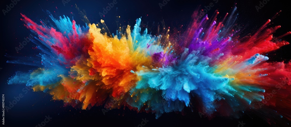 Fototapete An explosive burst of colorful powder and glitter creates an abstract splattered background featuring a freeze frame image in motion. Creative banner. Copyspace image