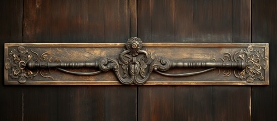 Architectural background with an ancient metal handle on a door providing copy space image