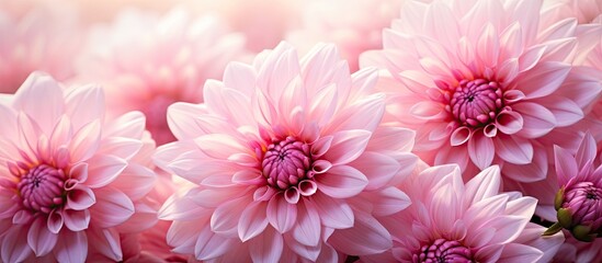 Macro shot of beautiful light pink dahlias with copy space image