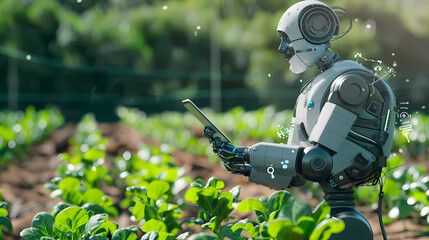 Robot using AI technology on smart pad to improve farming efficiency and agricultural processes - Generated by Generative AI