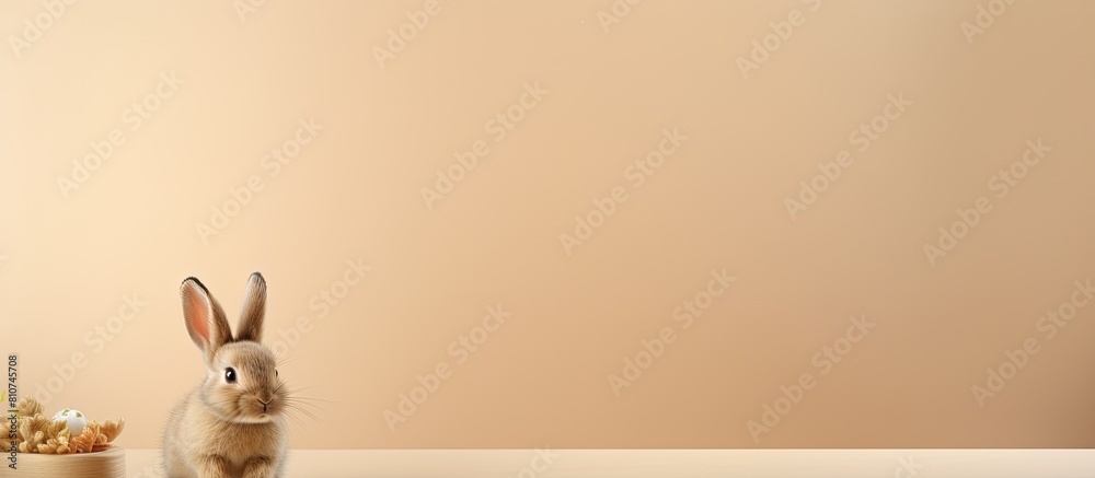 Poster a charming copy space image featuring a small bunny design set against a lovely beige backdrop