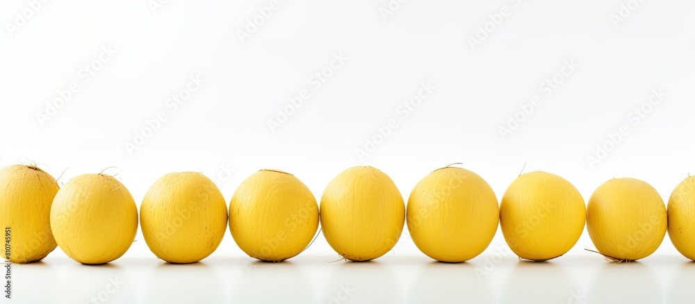 Poster copy space image of yellow coconuts against a white backdrop