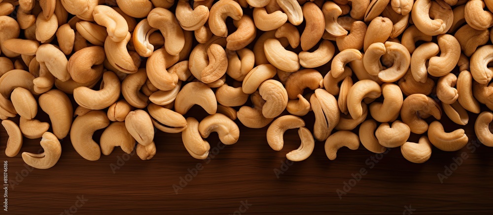 Aufkleber A pile of cashew nuts on a white background seen from above with empty space for additional elements
