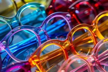Assorted colorful glasses stacked on top of each other in a neat arrangement