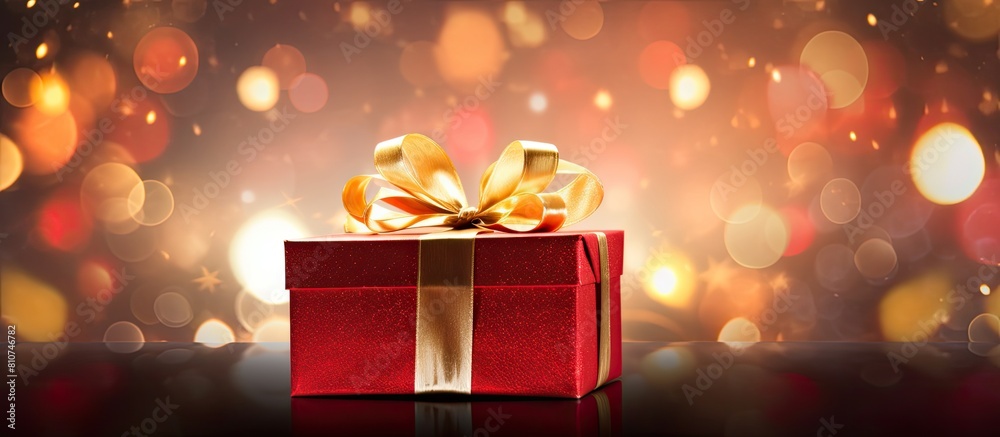Leinwandbilder a festive christmas backdrop featuring a red gift box adorned with a golden bow set against a backdr