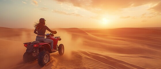 ATV rider in the desert of Dubai on sand dunes - Powered by Adobe