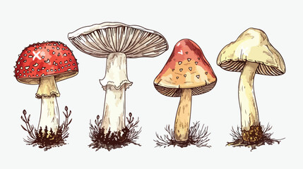 Four of inedible mushrooms with titles on white background