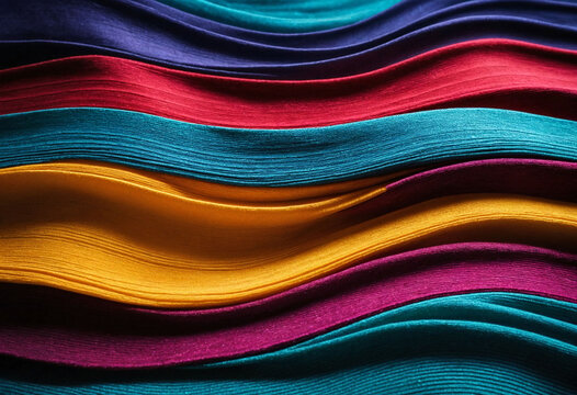 Vibrant, colorful waves flowing across a sleek fabric background, ideal for energetic and lively graphic designs