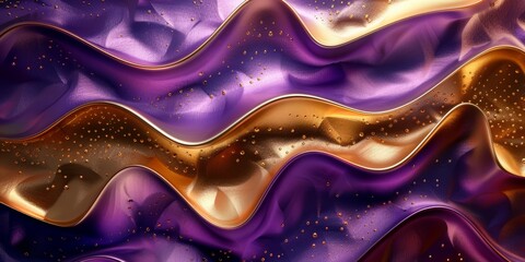 Wavy Golden and Purple Metallic 3D Background.