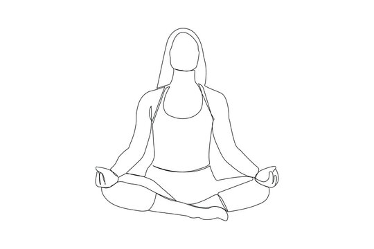 recommend clip art: Yoga one-line art drawing. Woman doing yoga continuous outline vector.
