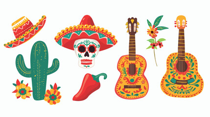Four of national Mexican symbols and traditional Day