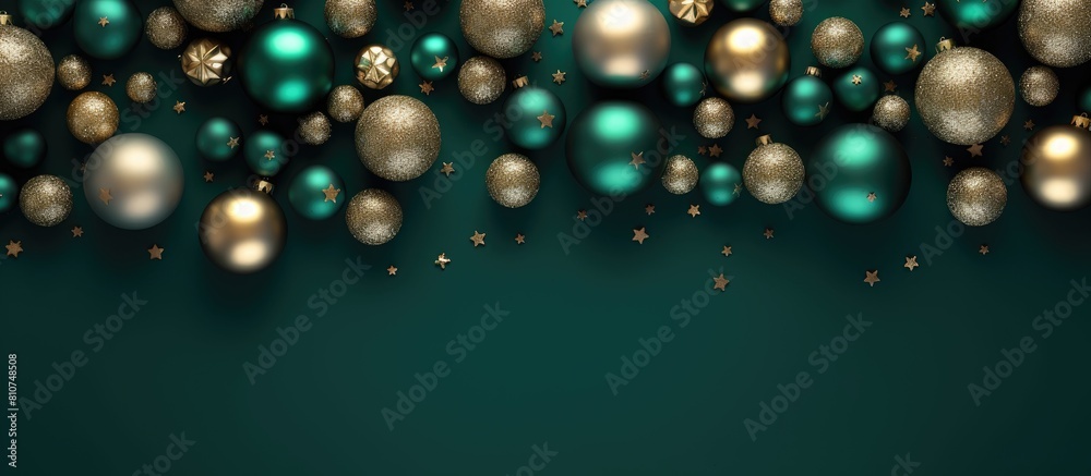 Aufkleber a festive christmas background with shiny balls on a green backdrop perfect for flat lay and top vie