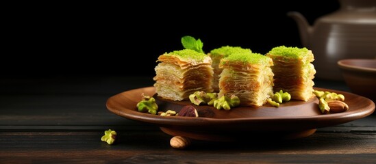 A delectable Turkish treat baklava is a heavenly dessert adorned with pistachios and walnuts This delightful delicacy is consumed during iftar the sacred month of Ramadan With its Eastern sweetness i