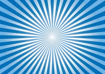 Blue background with radiating rays, vector illustration. Vector flat style illustration of blue abstract background with sunburst rays for poster or cover design. 