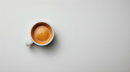 Minimalist morning coffee background, mental health, minimalít lifestyle, well-being, white background with a cup of coffee