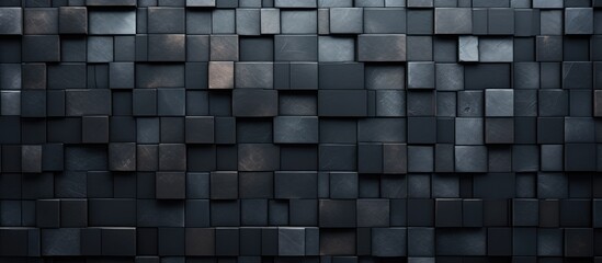 Arrangement of varied black mosaic tiles forming a background pattern Copy space image available