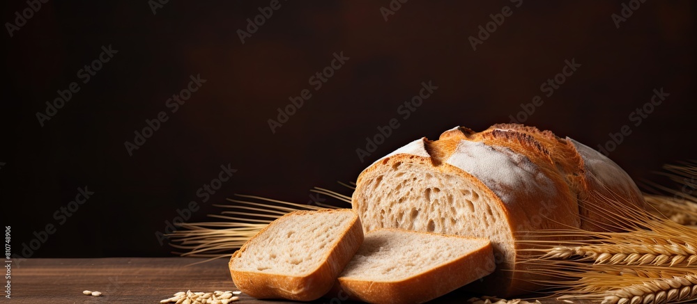 Poster copy space image of whole wheat bread on a brown background
