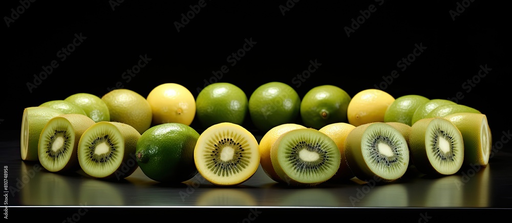 Poster the table showcases an arrangement of kiwi and lemon rings providing a captivating copy space image