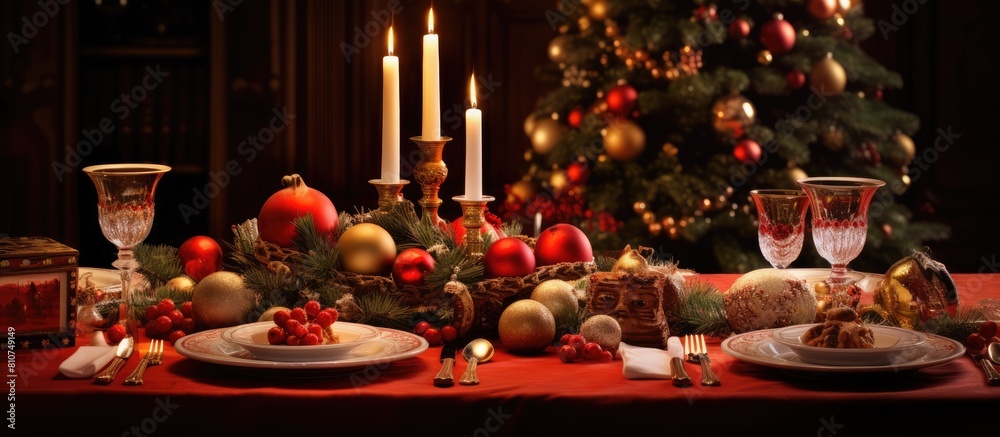 Poster the christmas table place setting is picture perfect with all the necessary elements arranged beauti