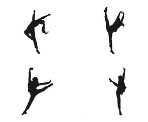 Happy business woman dancing silhouette. Flat vector illustrations. Happy people silhouette set. woman rising Hands up. Dancing persons. Party, success, celebration. isolated on white background.