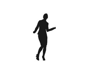 Happy business woman dancing silhouette. Flat vector illustrations. Happy people silhouette set. Dancing persons. Party, success, celebration, joy and fun concept. isolated on white background.