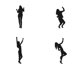 Happy business woman dancing silhouette. Set Of Excited People Silhouettes. Happy people silhouette set. Dancing persons. Party, success, celebration, joy and fun concept. isolated on white background