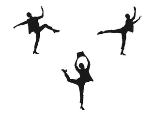 Happy business woman dancing silhouette. Set Of Excited People Silhouettes. Happy people silhouette set. Dancing persons. Party, success, celebration, joy and fun concept. isolated on white background