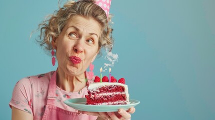 Woman Blowing Out Birthday Candles