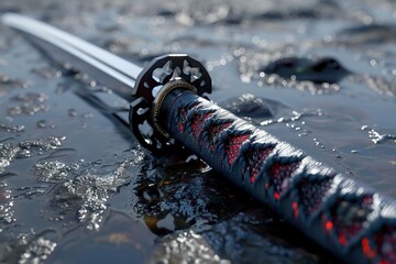 a sleek and deadly Katana sword with intricate details and patterns