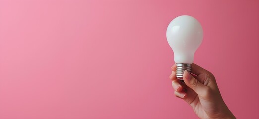 Creative light bulb background, brainstorm idea background, minimalist pink background, copy space for text, innovation purpose