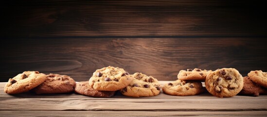 A copy space image featuring cookies placed on a rustic wooden table