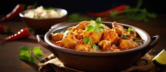 A savory homemade chicken curry dish typically found in Chinese cuisine is captured in this copy space image