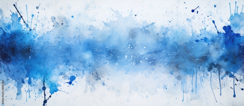 Poster a copy space image of a grunge distressed splatter background with blue ink splashes spray paint dro