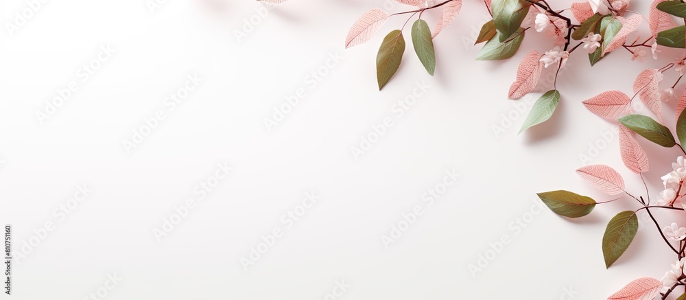 Wall mural a minimalistic concept with a nature theme featuring a top down view of pastel background with tree 