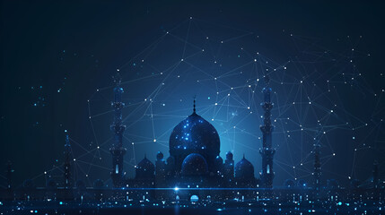 Abstract image of an Arabic mosque in the form of a starry, generative Ai