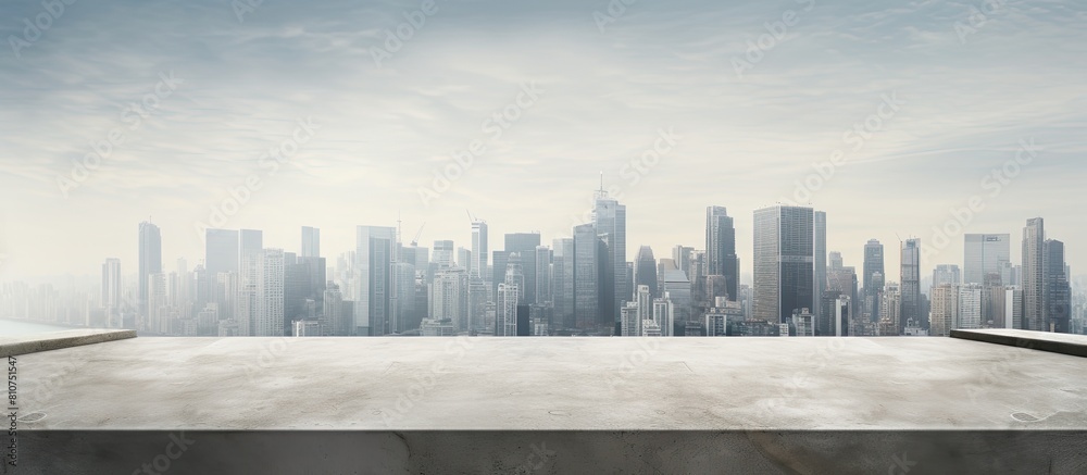 Aufkleber Empty concrete square surrounded by a panoramic skyline and buildings perfect for a copy space image