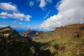 Amazing sunset landscape view to famous Maska canyon on Tenerife island Spain