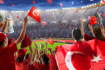 Turkish football team supporter on stadium.