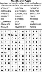 Word search puzzle (general knowledge, family friendly, words ACCOUNT - WREN). Answer included.
